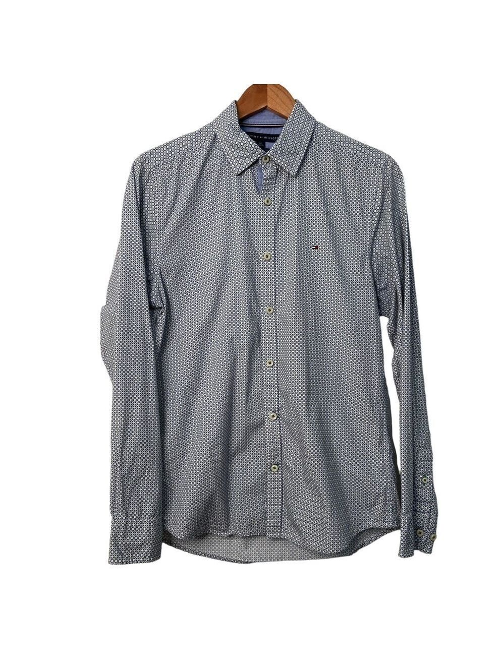 Tommy Hilfiger button down shirt New York fit blue white green 100% cotton Small